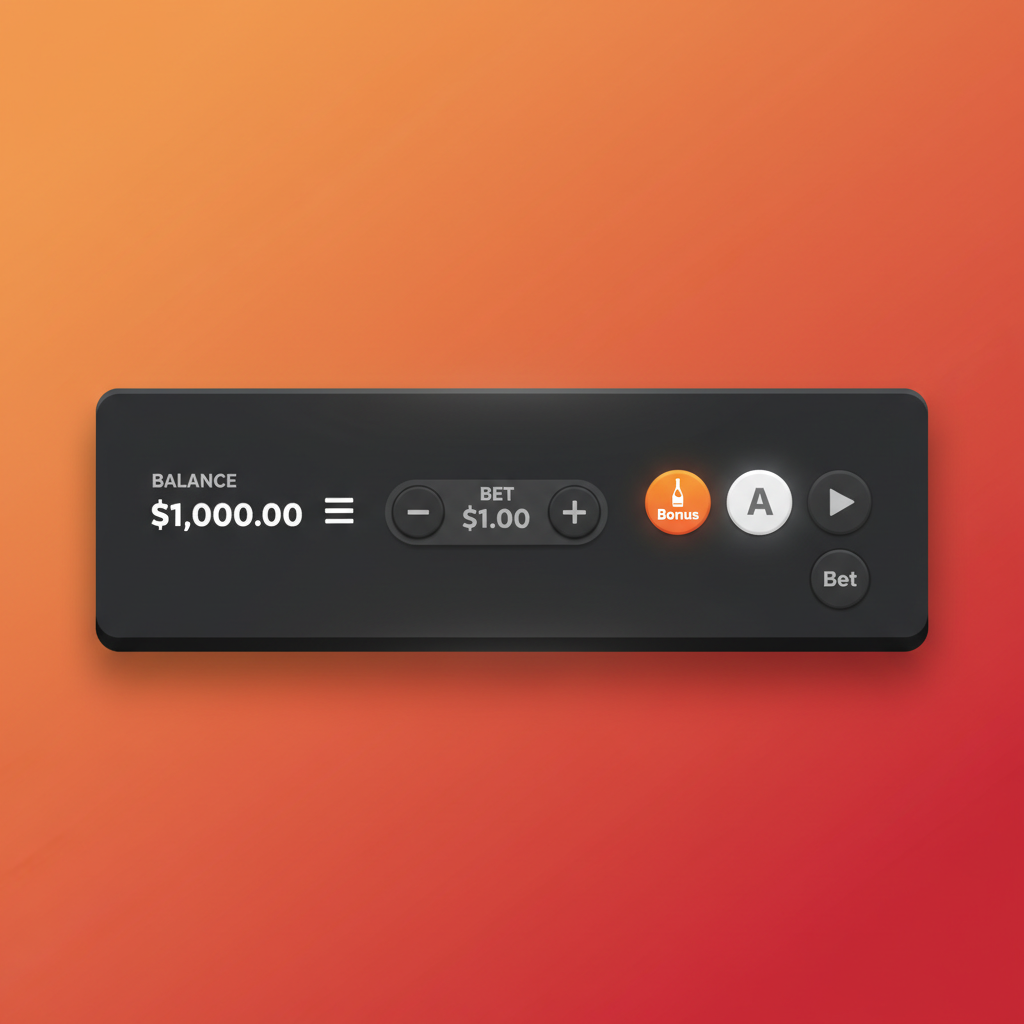 Drop the Boss game interface panel — dark gray bottom bar showing balance display on the left, bet adjustment controls with plus and minus buttons in the center, and Bonus, Auto-play, Play and Bet action buttons on the right